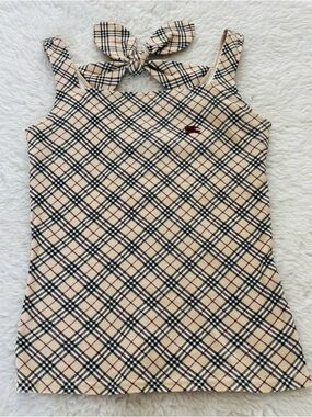 Burberry London Blue label Beige Plaid Bow-Back Tank Top size EU 38